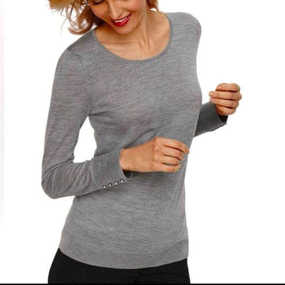 NWT Talbots Merino Wool Gathered Shoulder Pearl Button Cuff Sweater Gray Size M - Picture 9 of 9